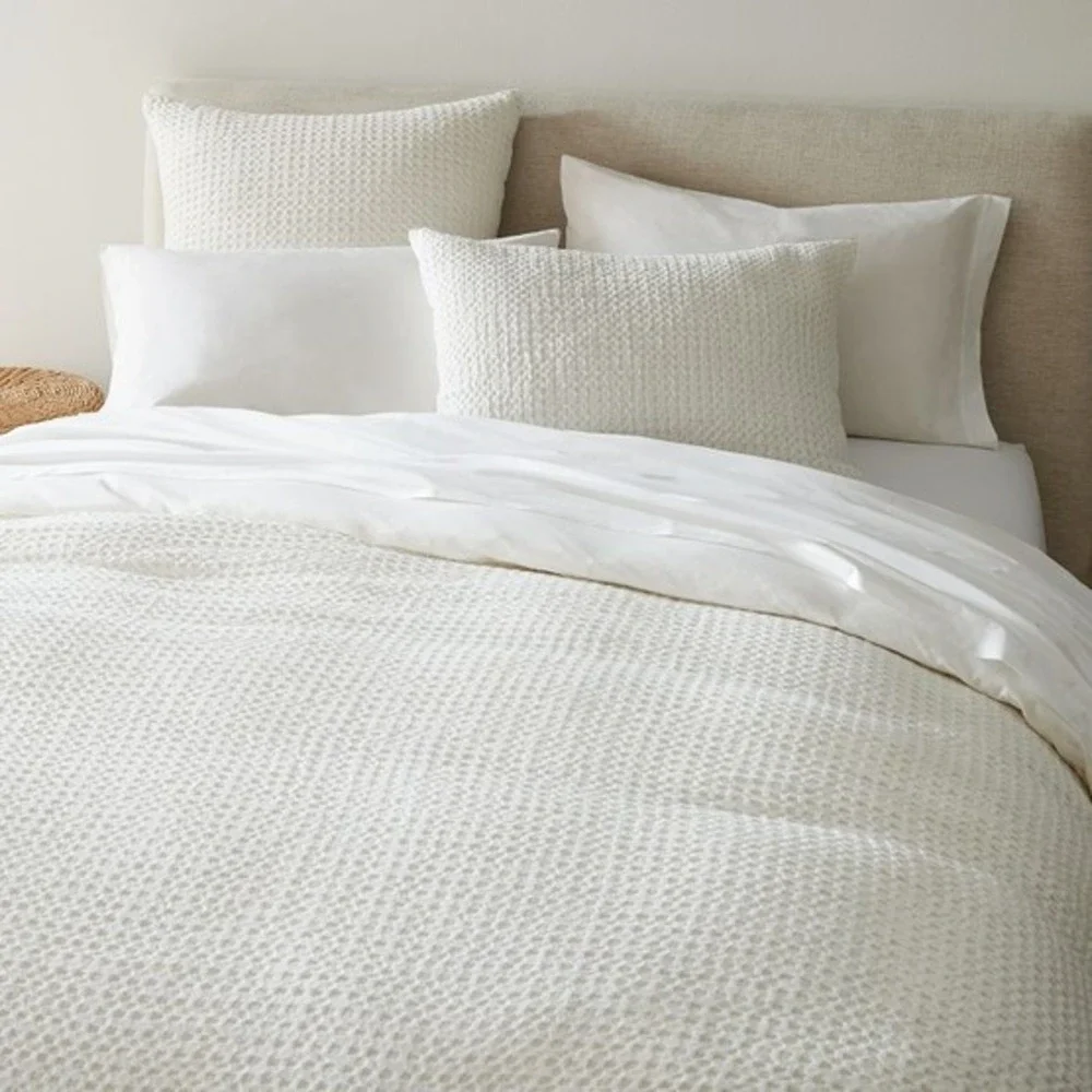 West Elm STANDARD Pillow Shams Cotton Waffle in White Textured Set Pair 2